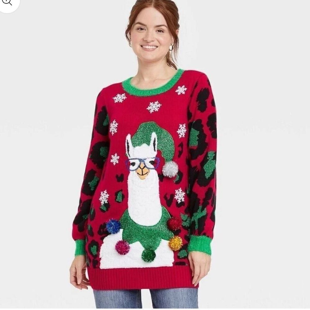 33 degrees Women's Christmas Llama Long Sleeved Sweater